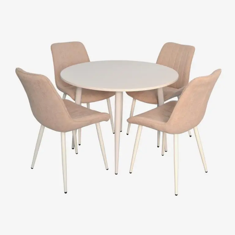 Set masa + 4 scaune Evelin DT-402-5Wh + YTC-055Wh UF885-03 (White/Light Beige)