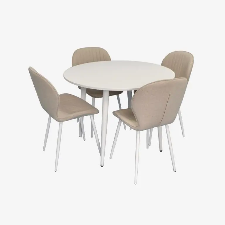 Set masa + 4 scaune Evelin DT-402-5Wh + YTC-064Wh Bjorn-24 (White/Light Beige)