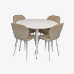Set masa + 4 scaune Evelin DT-402-5Wh + YTC-064Wh UF910-01 (White/Light Beige)
