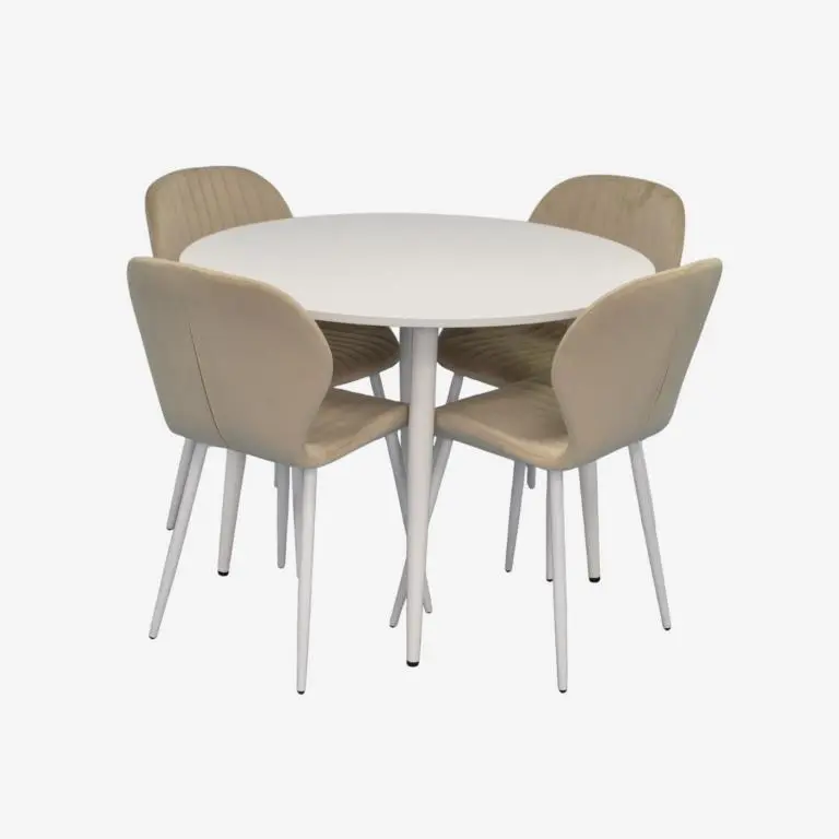 Set masa + 4 scaune Evelin DT-402-5Wh + YTC-064Wh UF910-01 (White/Light Beige)