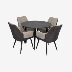 Set masa + 4 scaune Evelin DT-402-6B + QT-227B UF885-13/UF885-15 (Black Marble/Grey)