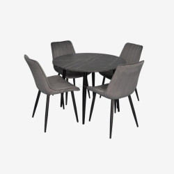 Set masa + 4 scaune Evelin DT-402-6B + YTC-055B Bluvel-14 (Black Marble/Dark Grey)