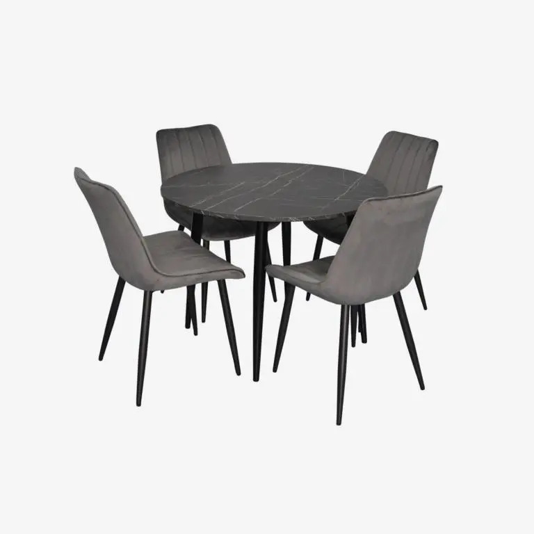 Set masa + 4 scaune Evelin DT-402-6B + YTC-055B Bluvel-14 (Black Marble/Dark Grey)