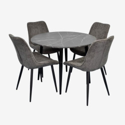 Set masa + 4 scaune Evelin DT-402-6B + YTC-055B UF885-15 (Black Marble/Dark Grey)
