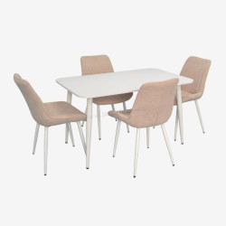 Set masa + 4 scaune Evelin DT-405-4Wh + YTC-055Wh UF885-03 (White/Light Beige)