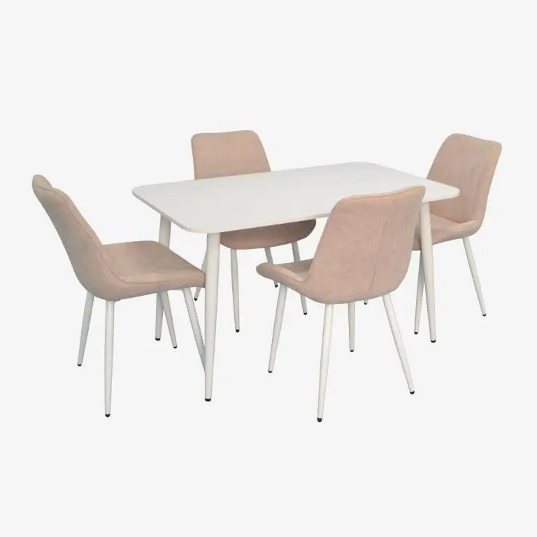 Set masa + 4 scaune Evelin DT-405-4Wh + YTC-055Wh UF885-03 (White/Light Beige)