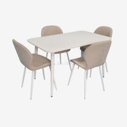 Set masa + 4 scaune Evelin DT-405-4Wh + YTC-064Wh Bjorn-24 (White/Light Beige)