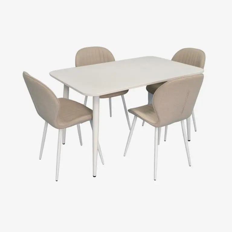 Set masa + 4 scaune Evelin DT-405-4Wh + YTC-064Wh Bjorn-24 (White/Light Beige)