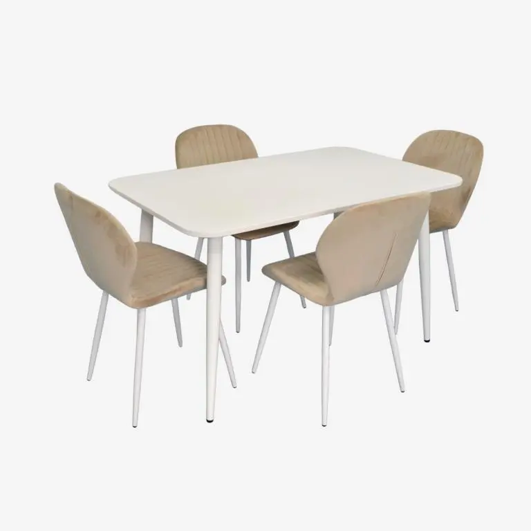 Set masa + 4 scaune Evelin DT-405-4Wh + YTC-064Wh UF910-01 (White/Light Beige)