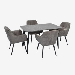 Set masa + 4 scaune Evelin DT-405-6B + YTC-090B UF885-15 (Black Marble/Dark Grey)