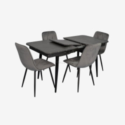 Set masa + 4 scaune Evelin DT-431-3R B + YTC-080B Bluvel-14 (Black Marble/Dark Grey)