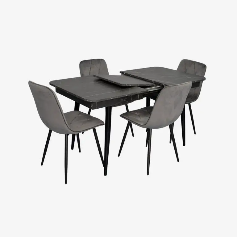 Set masa + 4 scaune Evelin DT-431-3R B + YTC-080B Bluvel-14 (Black Marble/Dark Grey)