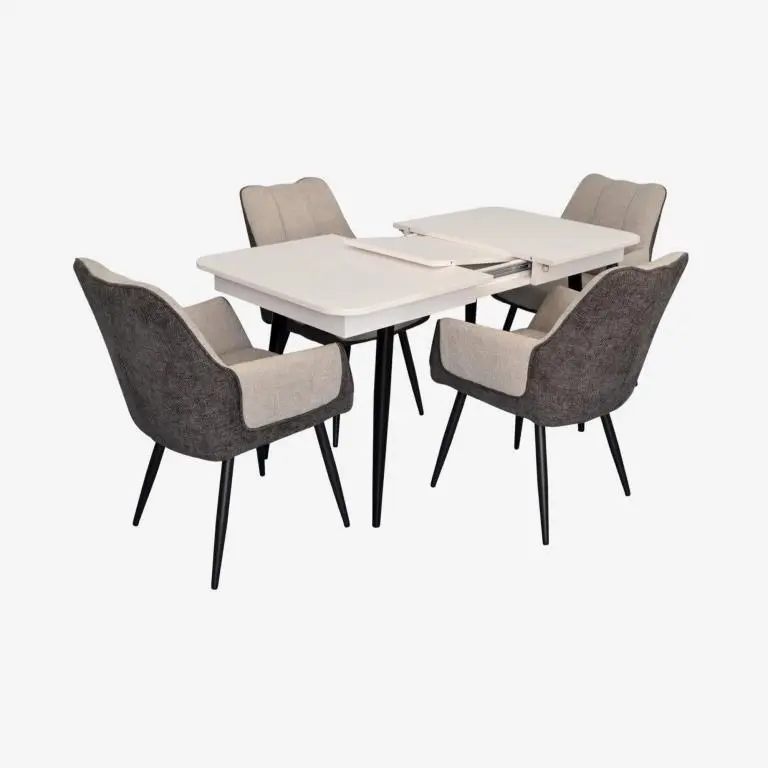 Set masa + 4 scaune Evelin DT-432-1R B + QT-227B UF885-13/UF885-15 (White/Grey)