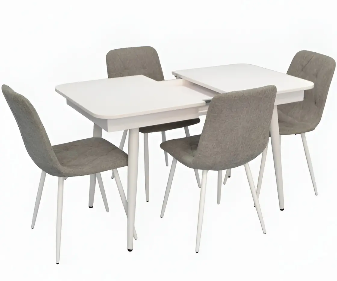 Set masa + 4 scaune Evelin DT-432-1R Wh + YTC-080Wh UF885-14 (White/Grey)