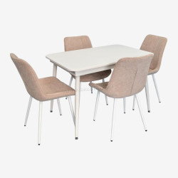 Set masa + 4 scaune Evelin DT-531R Wh + YTC-055Wh UF885-03 (White/Light Beige)