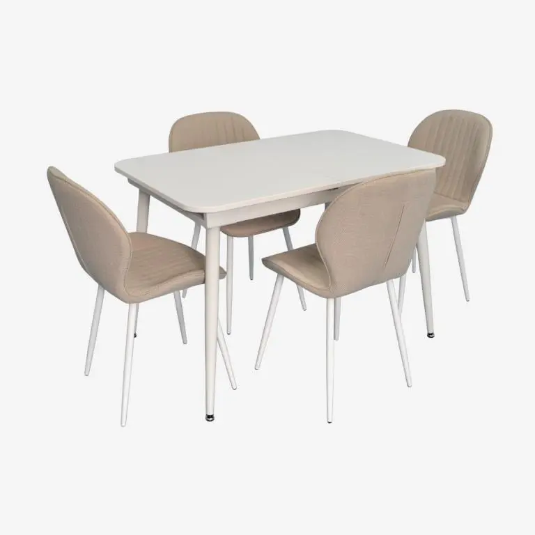 Set masa + 4 scaune Evelin DT-531R Wh + YTC-064Wh Bjorn-24 (White/Light Beige)
