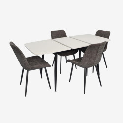 Set masa + 4 scaune Evelin DT-532R B + YTC-055B UF885-15 (White/Dark Grey) Thumb