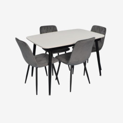 Set masa + 4 scaune Evelin DT-532R B + YTC-080B Bluvel-14 (White/Dark Grey)