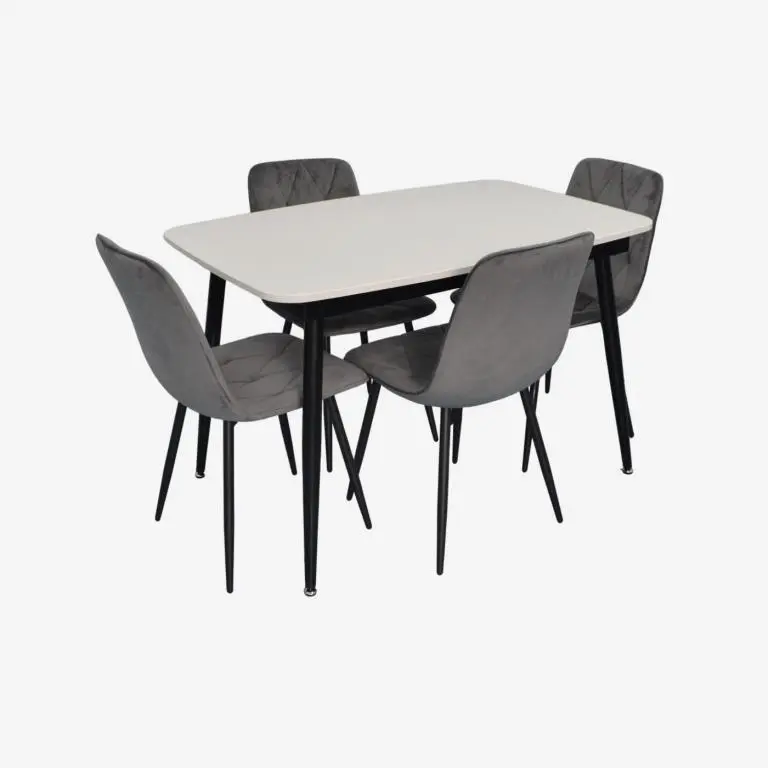 Set masa + 4 scaune Evelin DT-532R B + YTC-080B Bluvel-14 (White/Dark Grey)