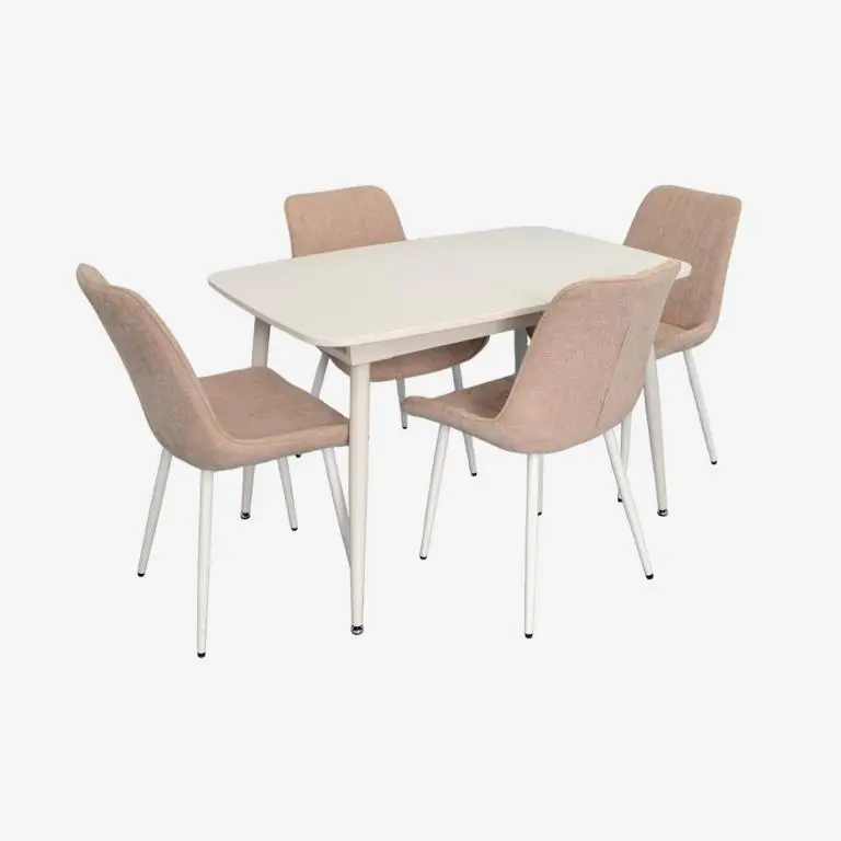 Set masa + 4 scaune Evelin DT-532R Wh + YTC-055Wh UF885-03 (White/Light Beige)