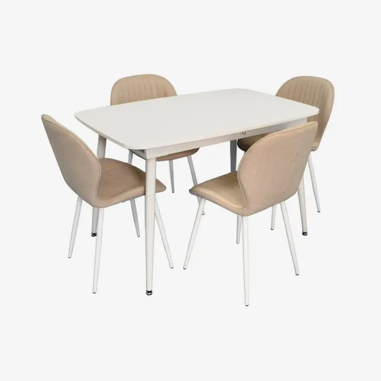 Set masa + 4 scaune Evelin DT-532R Wh + YTC-064Wh Bjorn-24 (White/Light Beige)