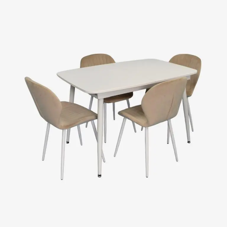 Set masa + 4 scaune Evelin DT-532R Wh + YTC-064Wh UF910-01 (White/Light Beige)