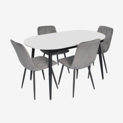 Set masa + 4 scaune Evelin DT-533R B + YTC-080B Bluvel-14 (White/Dark Grey)