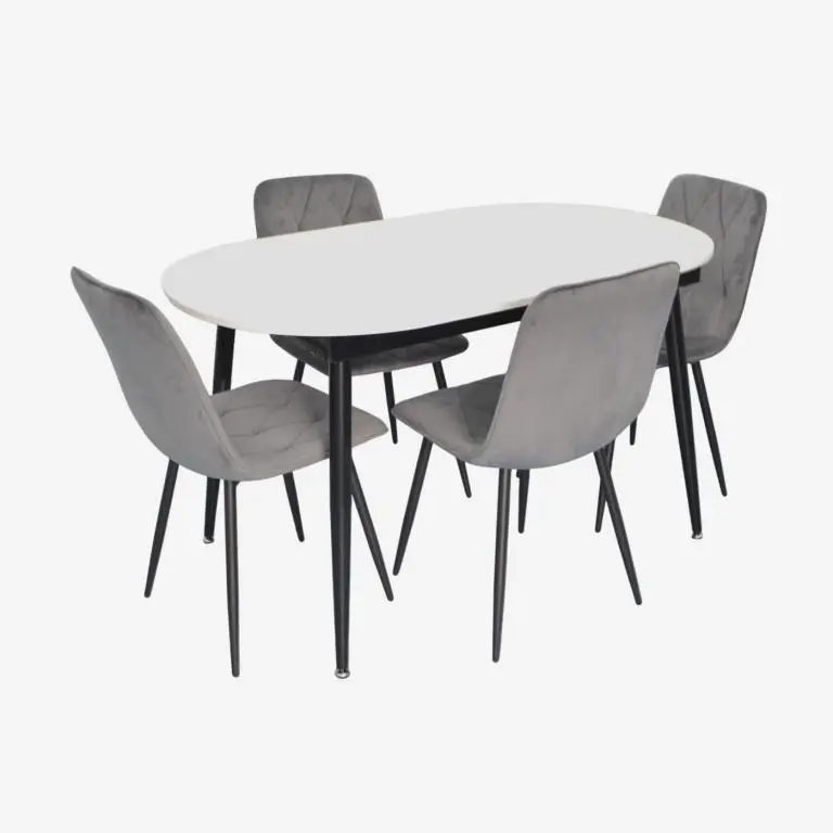 Set masa + 4 scaune Evelin DT-533R B + YTC-080B Bluvel-14 (White/Dark Grey)