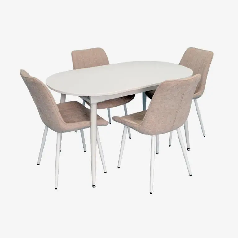 Set masa + 4 scaune Evelin DT-533R Wh + YTC-055Wh UF885-03 (White/Light Beige)