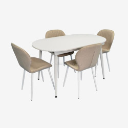Set masa + 4 scaune Evelin DT-533R Wh + YTC-064Wh Bjorn-24 (White/Light Beige)