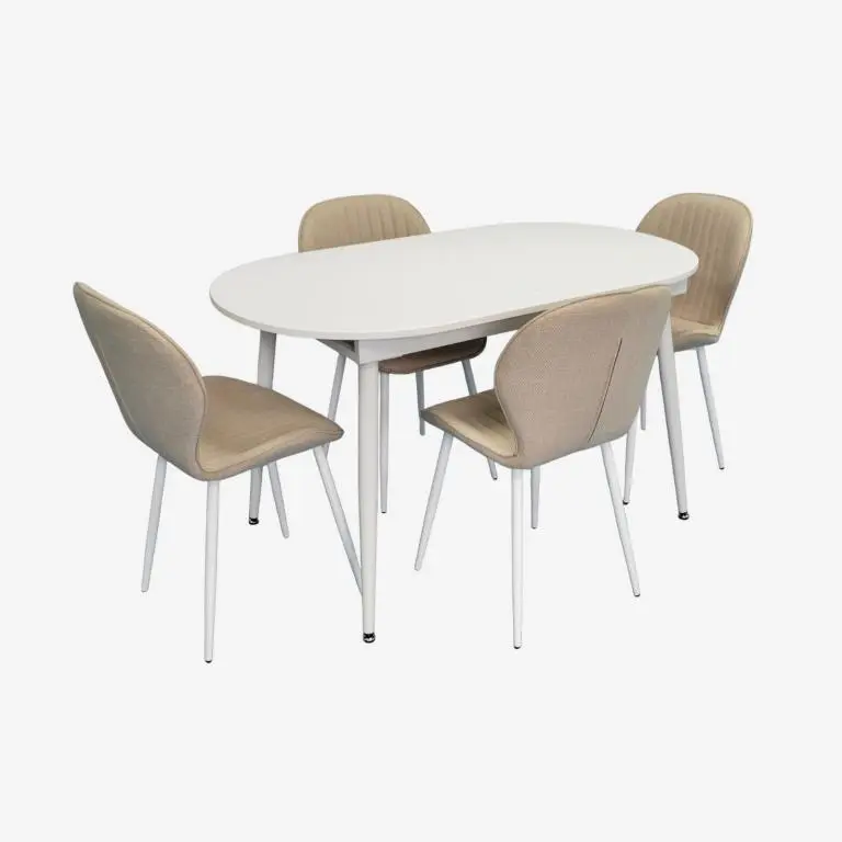 Set masa + 4 scaune Evelin DT-533R Wh + YTC-064Wh Bjorn-24 (White/Light Beige)