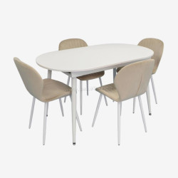 Set masa + 4 scaune Evelin DT-533R Wh + YTC-064Wh UF910-01 (White/Light Beige)