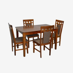 Set masa + 4 scaune Evelin HV-27V + Deepa R Ekea-12 (Burnish Oak/Dark Brown)