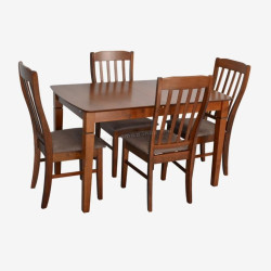 Set masa + 4 scaune Evelin HV-27V + Wenyi Ekea-12 (Burnish Oak/Dark Brown)