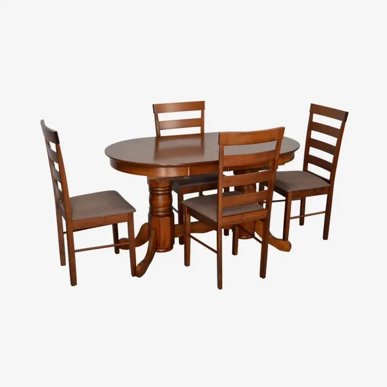 Set masa + 4 scaune Evelin HV-31N + Gloria Ekea-12 (Burnish Oak/Dark Brown)