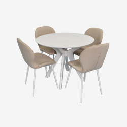 Set masa + 4 scaune Evelin Raffles Round + YTC-064Wh Bjorn-24 (White/Light Beige)