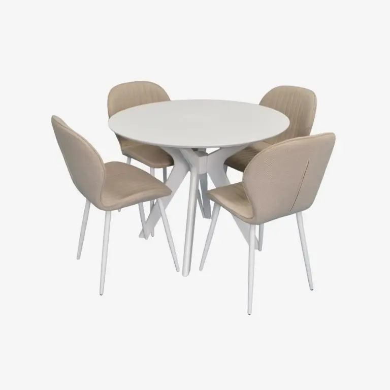 Set masa + 4 scaune Evelin Raffles Round + YTC-064Wh Bjorn-24 (White/Light Beige)