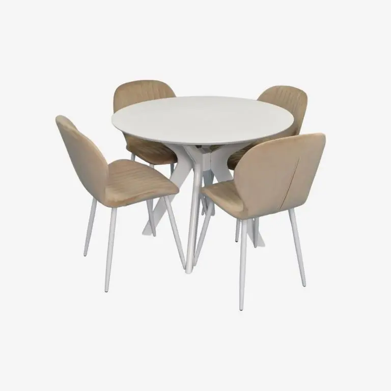 Set masa + 4 scaune Evelin Raffles Round + YTC-064Wh UF910-01 (White/Light Beige)