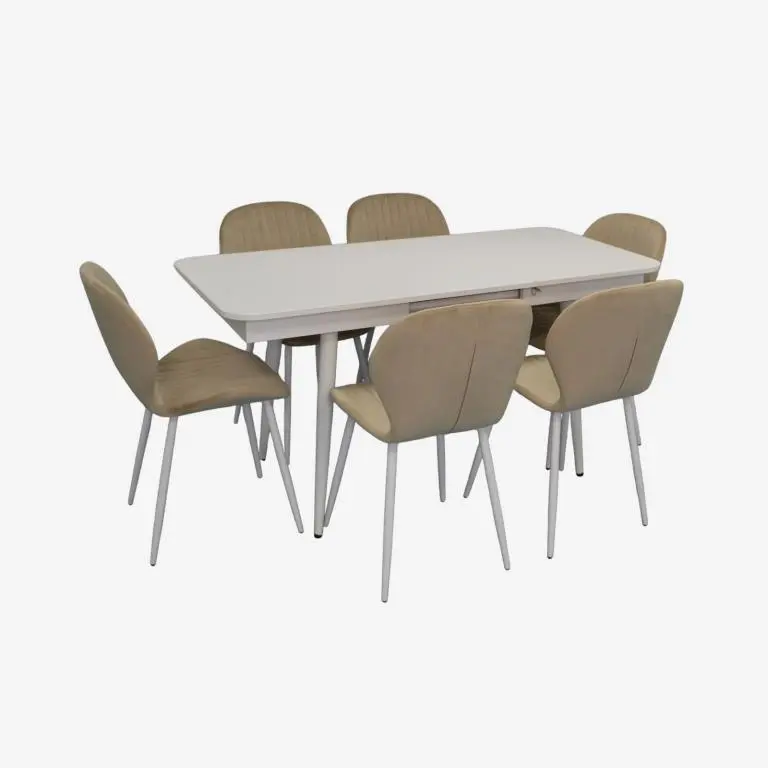 Set masa + 6 scaune Evelin DT-432-1R Wh + YTC-064Wh UF910-01 (White/Light Beige)