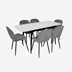Set masa + 6 scaune Evelin DT-531R B + YTC-064B Blu-14 (White/Dark Grey)