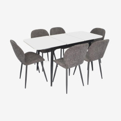 Set masa + 6 scaune Evelin DT-531R B + YTC-064B UF885-15 (White/Dark Grey)
