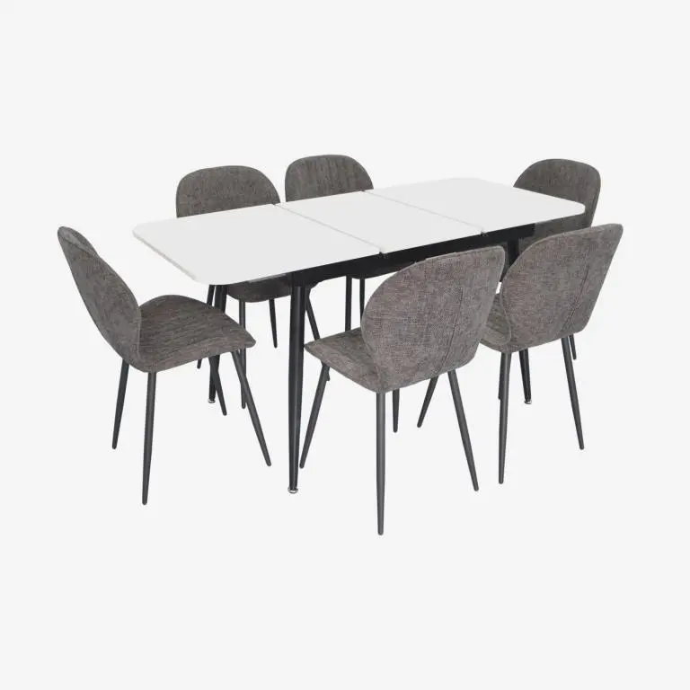 Set masa + 6 scaune Evelin DT-531R B + YTC-064B UF885-15 (White/Dark Grey)