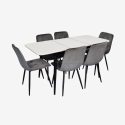 Set masa + 6 scaune Evelin DT-531R B + YTC-080B Bluvel-14 (White/Dark Grey)