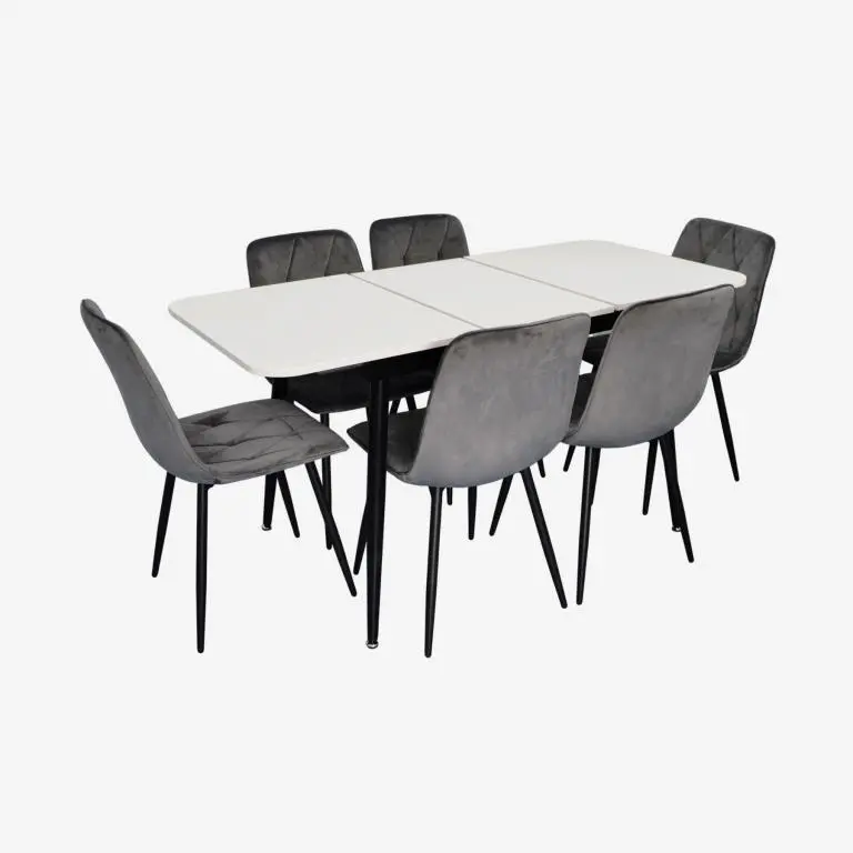 Set masa + 6 scaune Evelin DT-531R B + YTC-080B Bluvel-14 (White/Dark Grey)