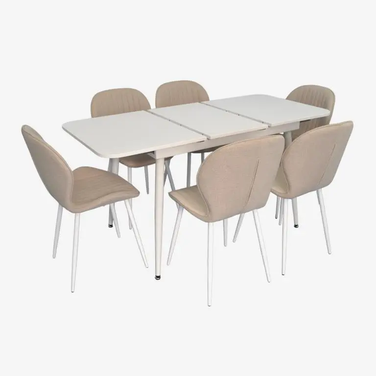 Set masa + 6 scaune Evelin DT-531R Wh + YTC-064Wh Bjorn-24 (White/Light Beige)