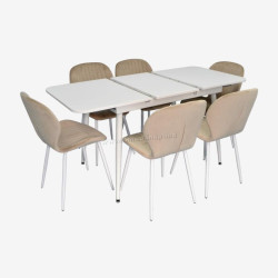Set masa + 6 scaune Evelin DT-531R Wh + YTC-064Wh UF910-01 (White/Light Beige)