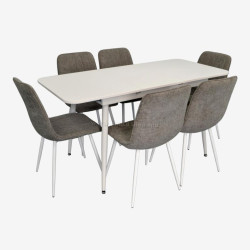 Set masa + 6 scaune Evelin DT-531R Wh + YTC-078Wh UF885-14 (White/Grey)