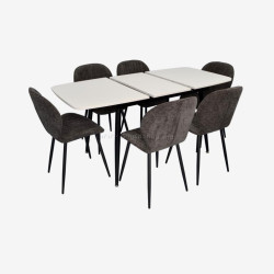 Комплект стол + 6 стульев Evelin DT-532R B + YTC-064B UF885-15 (White/Dark Grey)