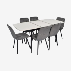 Set masa + 6 scaune Evelin DT-532R B + YTC-080B Bluvel-14 (White/Dark Grey)