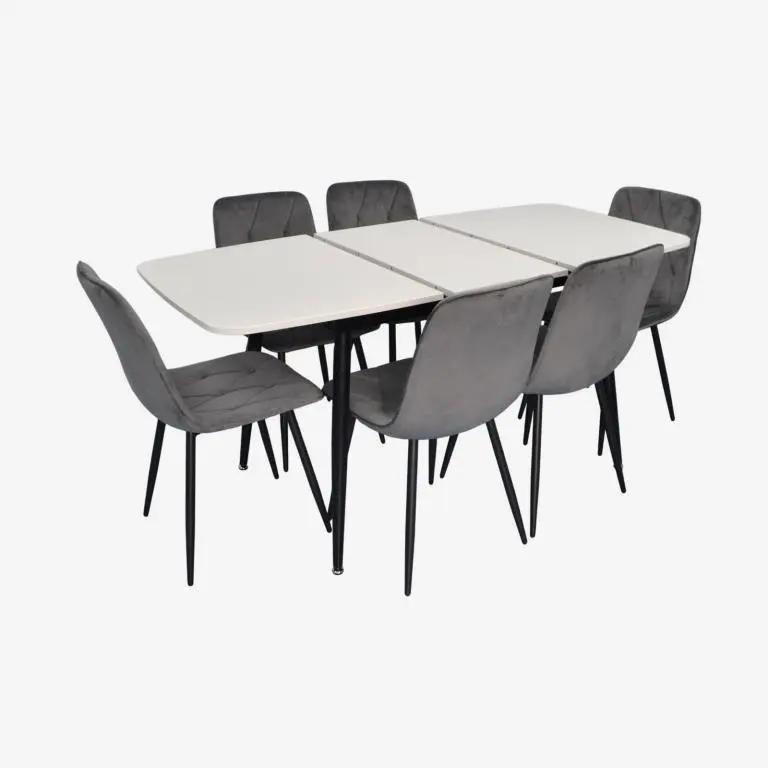 Set masa + 6 scaune Evelin DT-532R B + YTC-080B Bluvel-14 (White/Dark Grey)